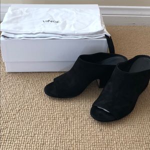 Vince Black Suede Petra Slide Mule w/ block heel